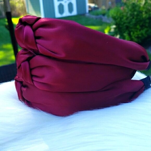 Satin Fabric Knot Headband in Burgundy - Picture 3 of 4